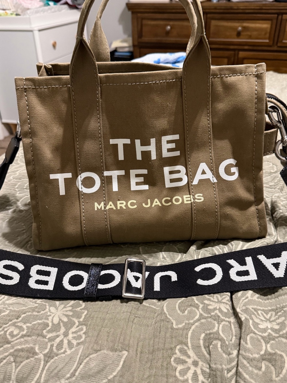 Marc Jacobs Khaki Canvas Tote with Black Logo Strap